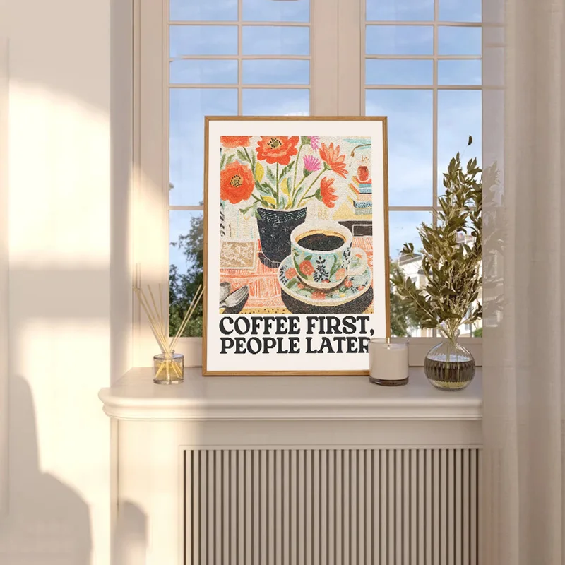 Resin Art Gallery - Affiche Murale Rétro Fleur de Café,